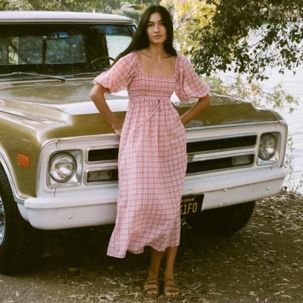 Christy Dawn Katrina dress in grapefruit plaid